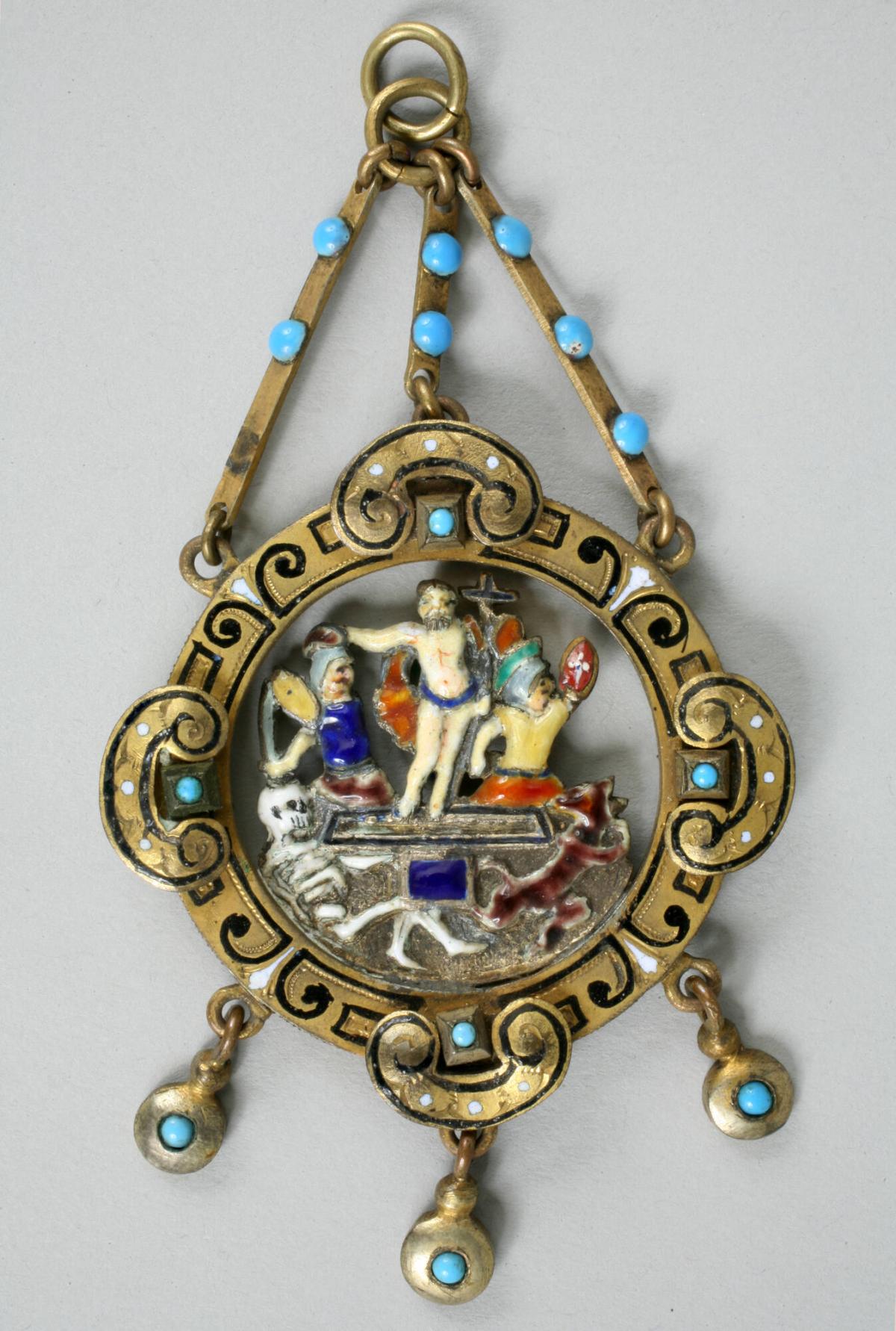 Badge of Honor Depicting Christ and Angels Above, Skeleton and Demon Below