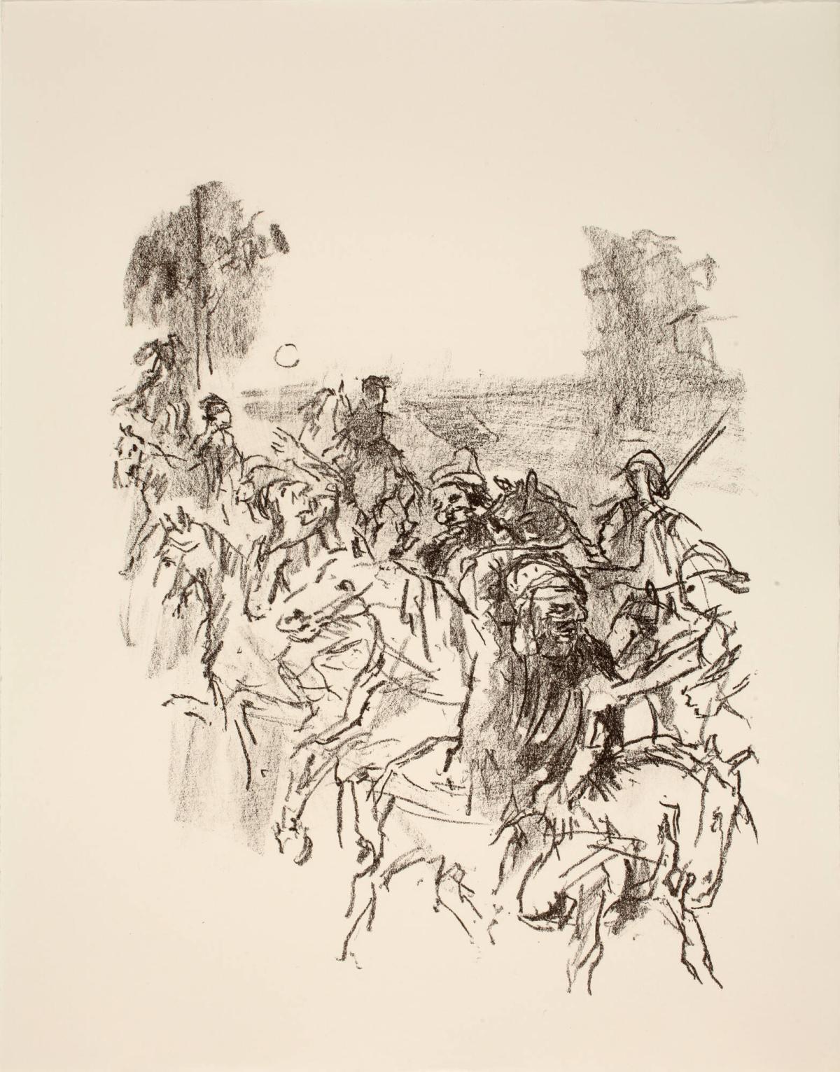 Lear and his men leaving Goneril's castle (Act I, Scene V), from the portfolio King Lear