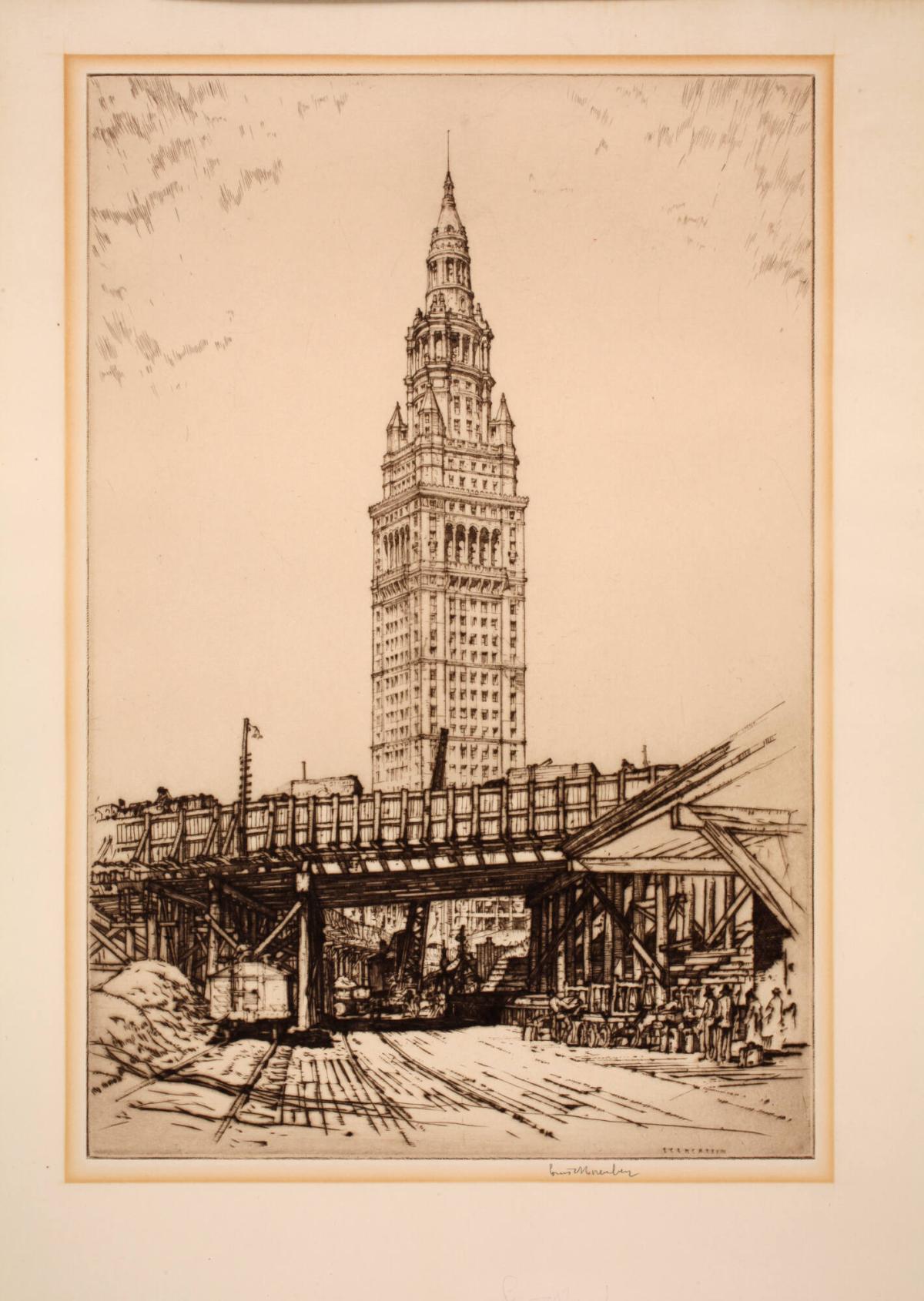 Terminal Tower from Wheeling Station, August 1928, from the Cleveland Union Terminal Series