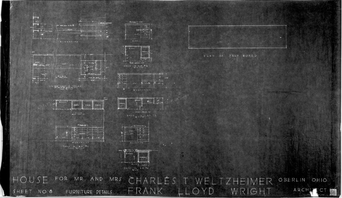 Sheet No. 8: Furniture Details, for The Charles Weltzheimer House, Oberlin, Ohio
