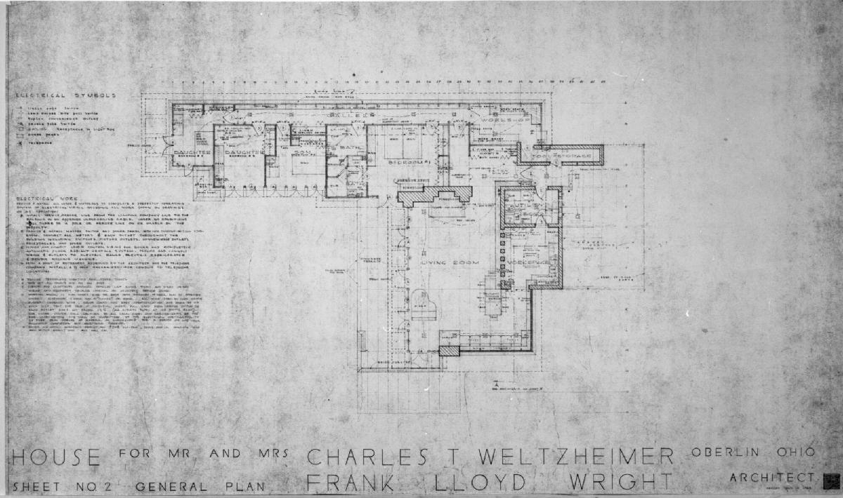 Sheet No. 2: General Plan, for The Charles Weltzheimer House, Oberlin, Ohio