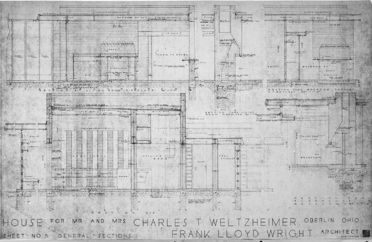 Sheet No. 5: General Sections, for The Charles Weltzheimer House, Oberlin, Ohio