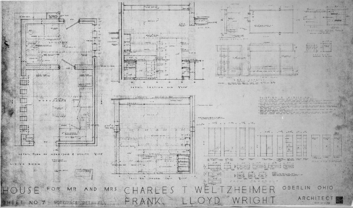 Sheet No. 7: Workspace Details, for The Charles Weltzheimer House, Oberlin, Ohio