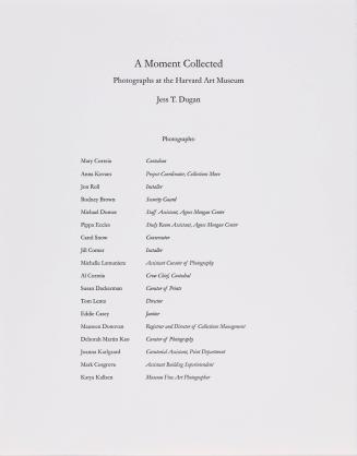 List of Images, from the series A Moment Collected: Photographs at the Harvard Art Museum, 2006-2008