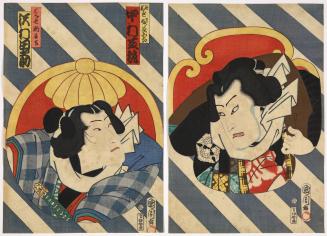 Nakamura Shikan IV as Nuregami Chōgorō and Sawamura Tanosuke III as Hanaregoma Chōkichi