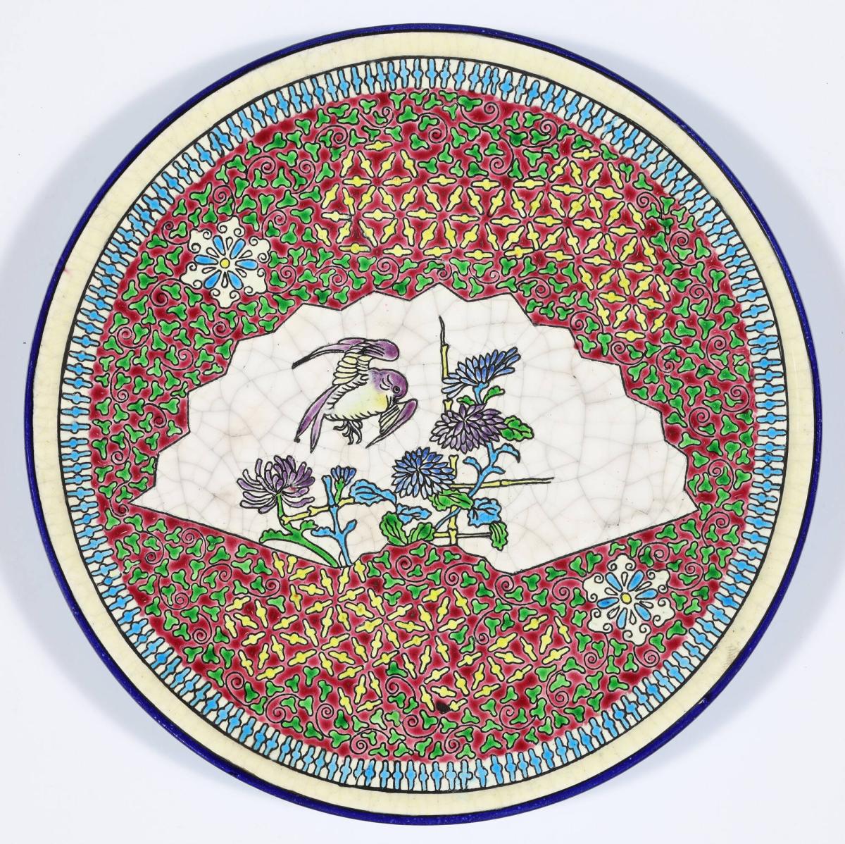 Longwy Plate with Decoration of Bird and Flowers