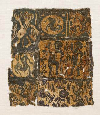 Tunic Fragments with Hunter, Rabbit Medallion and Stylized Animal Motifs