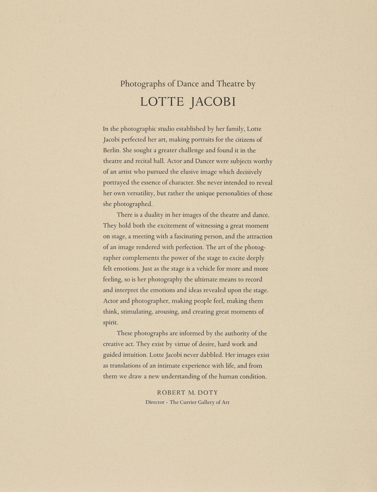 Introduction Page, from Lotte Jacobi Portfolio II