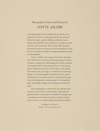 Introduction Page, from Lotte Jacobi Portfolio II