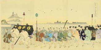 Daimyo Procession Arriving at the Palace for the New Year's Day Greeting, from the series Chiyoda Outer Palace (Chiyoda no on-omote)