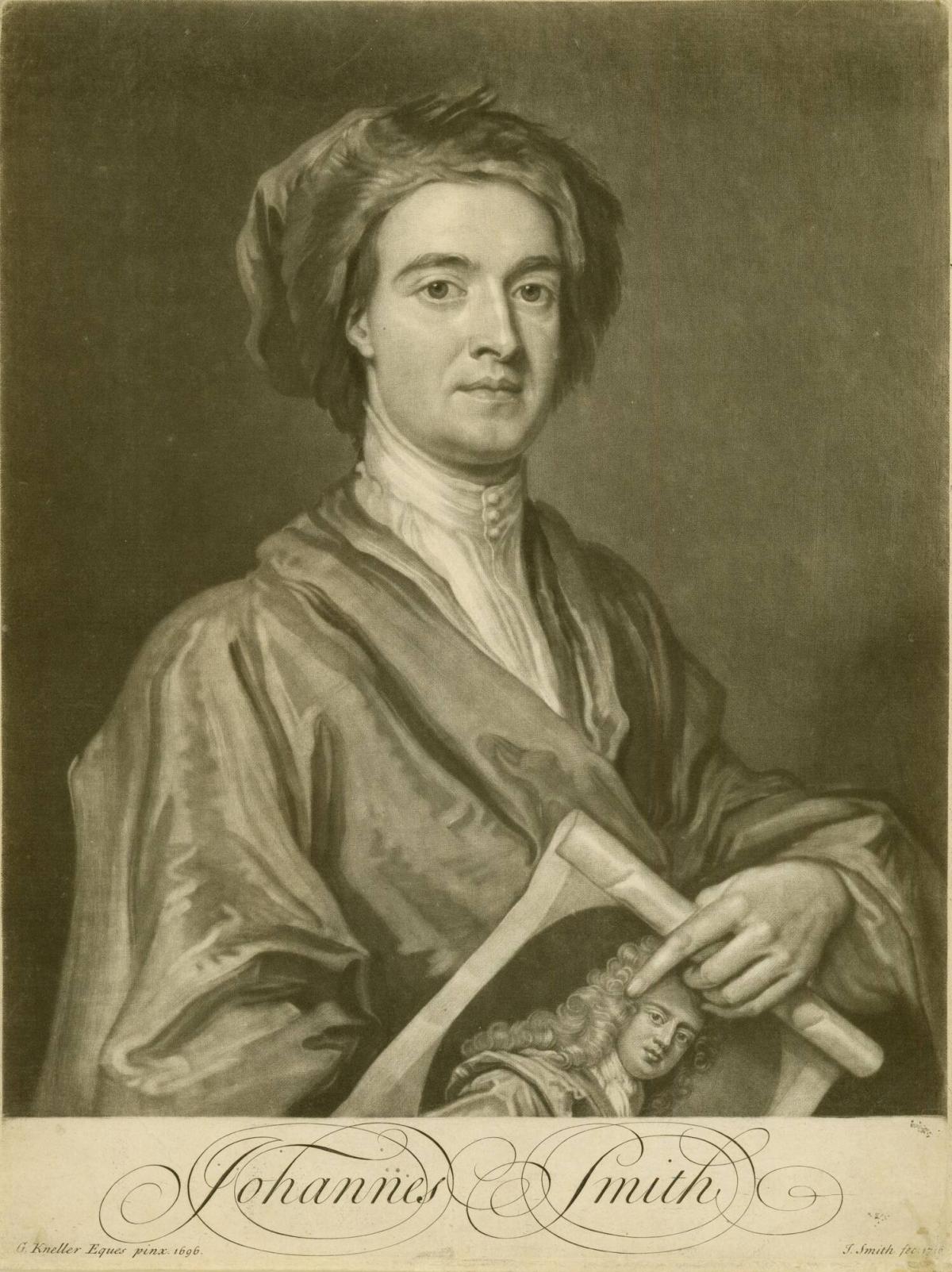 Self-Portrait Holding his Mezzotint after Sir Godfrey Kneller's Self Portrait