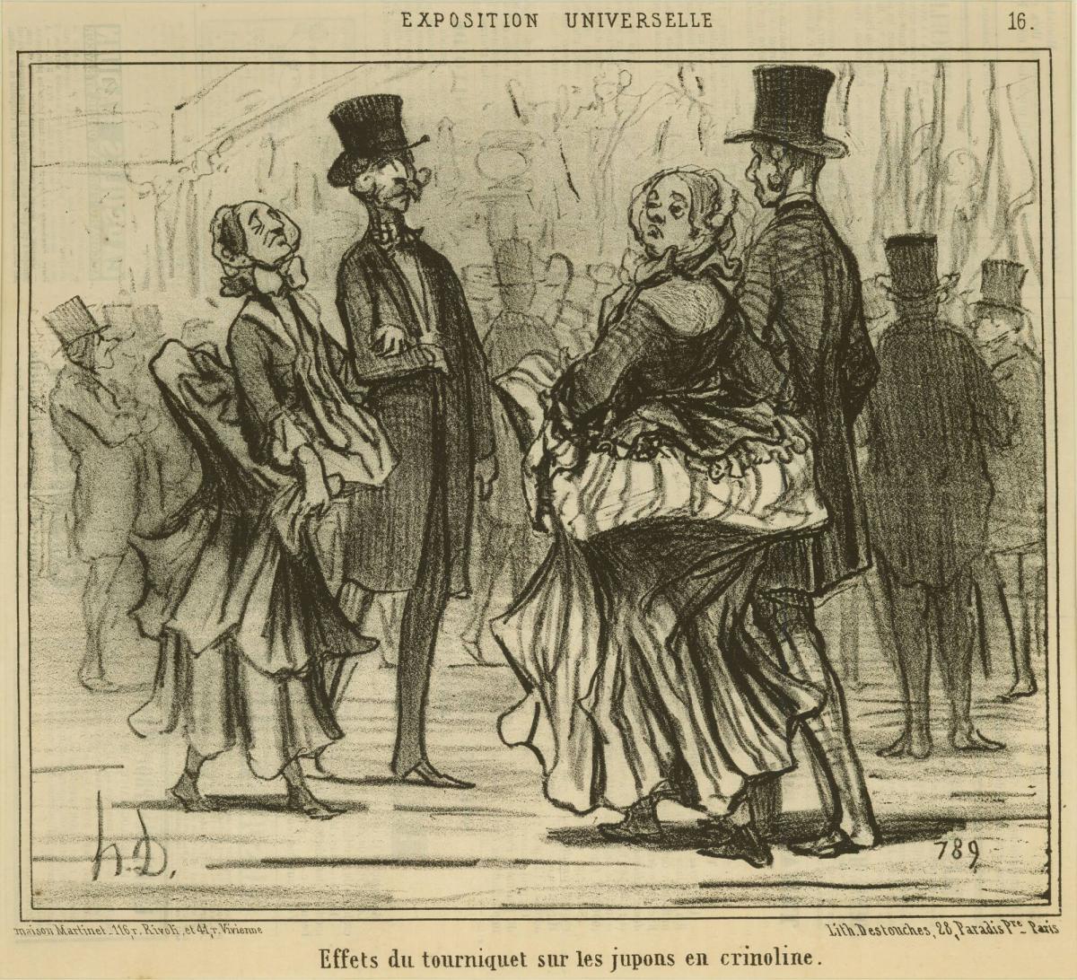 Effets du tourniquet sur les jupons en crinoline (The effect of turnstiles on crinoline petticoats), from the series L'Exposition universelle