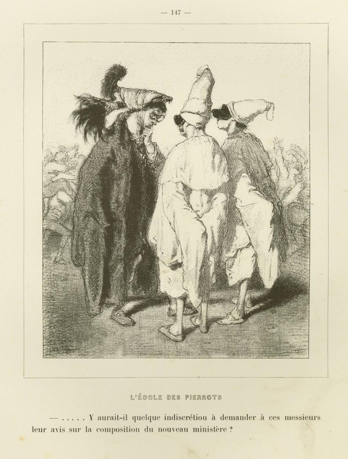 Y aurait-il quelque indiscrétion à demander à ces messieurs leurs avis sur la composition du nouveau ministère? (Would it be indiscreet to ask these gentlemen their opinion about the composition of the new ministry?), from the series L'École des Pierrots