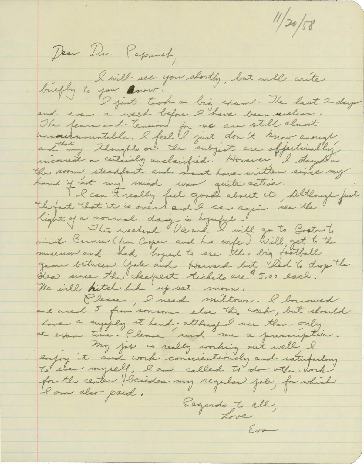 Letter from Eva Hesse to Dr. Helene Papanek